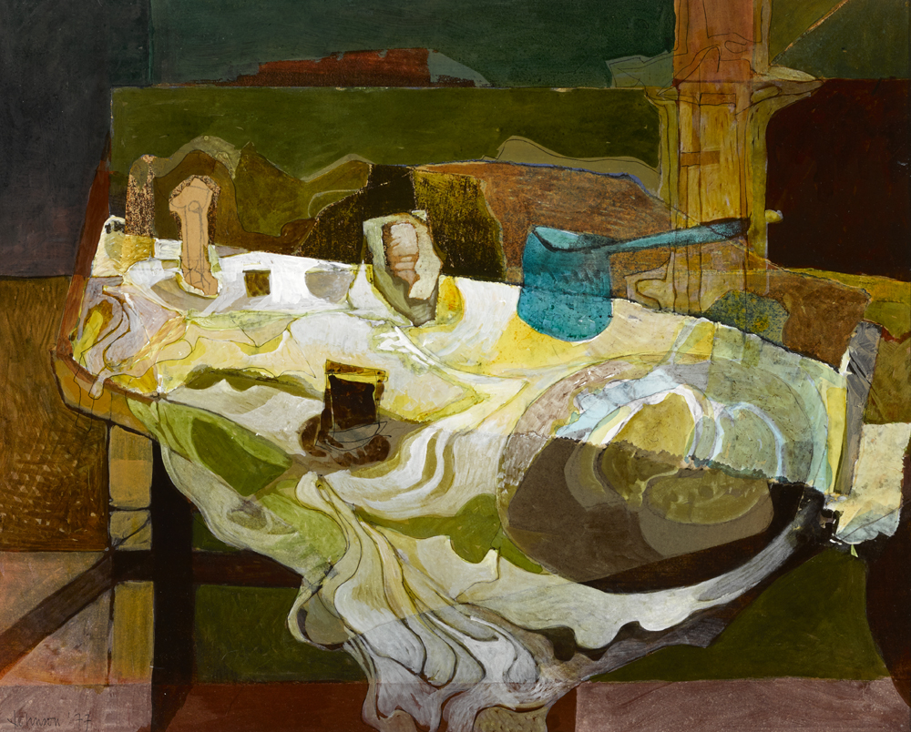 Nevill Johnson (1911-1999) BREAKFAST AT WILBY, 1977 acrylic on board signed and dated lower left; - Image 2 of 5