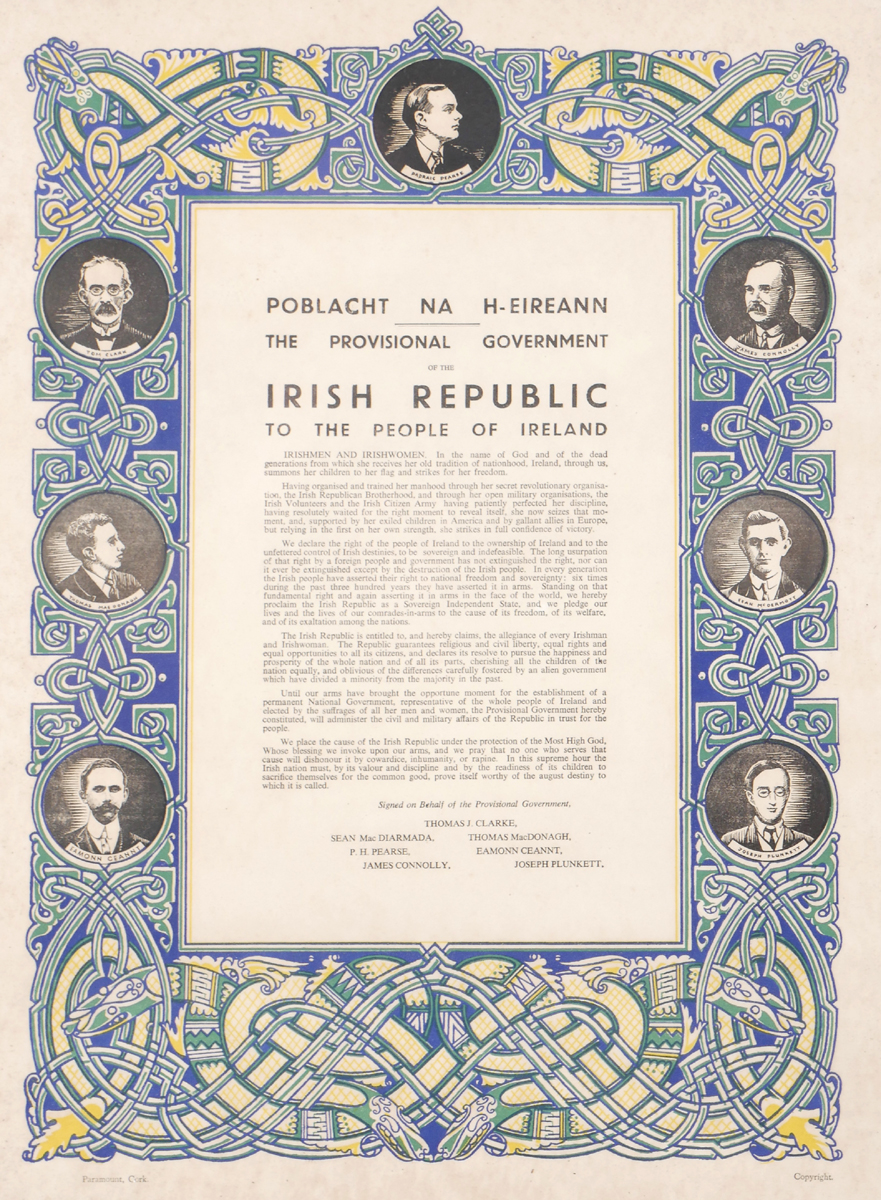 1966 Proclamation of the Irish Republic by Paramount Cork. A commemorative poster, published by