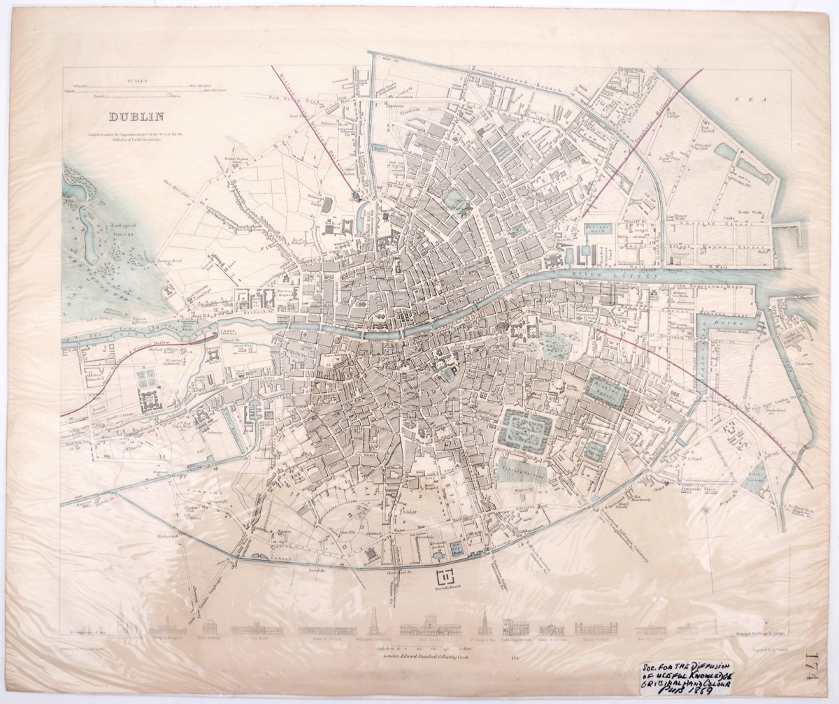 1817-1859 A Chart of Dublin Bay, three plans of the City of Dublin and a view of the Blue Coat - Image 2 of 3