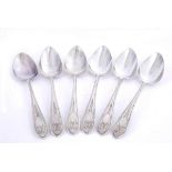 Six George III Irish silver brightcut dessert spoons. A matched set of six, Dublin, 1805, by Tudor