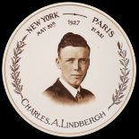 1927 (20-21 May) Charles Lindbergh commemorative plate. A porcelain plate, the cream ground centered