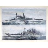 1920 United States Navy warship designs. A hand-coloured lithograph, 'Projected Battle-Ship and