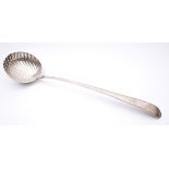 A George III Irish silver soup ladle, by John Dalrymple. The fluted bowl on threaded, tapered