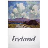 1960s Travel Poster Ireland, Paul Henry, Connemara landscape. A colour lithograph poster featuring a