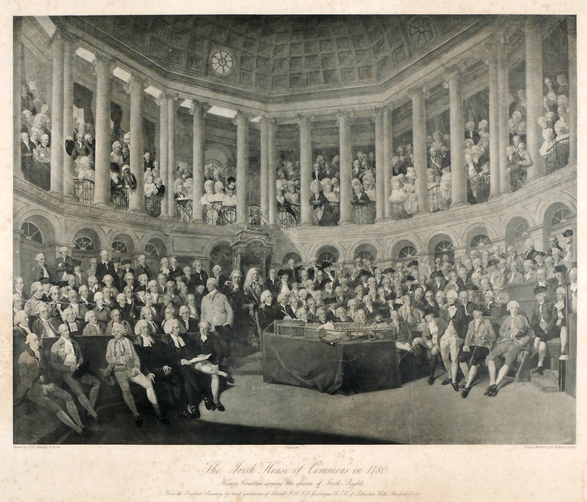 1780 Irish House of Commons - a print. Henry Grattan urging the claim of Irish Rights, after a