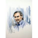 George Best by Barbara Hartigan, watercolour portrait signed by the artist and sitter. A head and