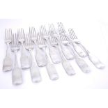 A set of twelve George III Irish silver fiddle pattern dessert forks by Tudor and Whitford.