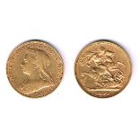 Victoria gold sovereigns, 1861 and 1899. Young head about fine and old head, fine.