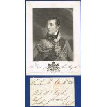 1829 (March 9) Sir Arthur Wellesley, the Duke of Wellington, signed 'Freepost' envelope addressed to