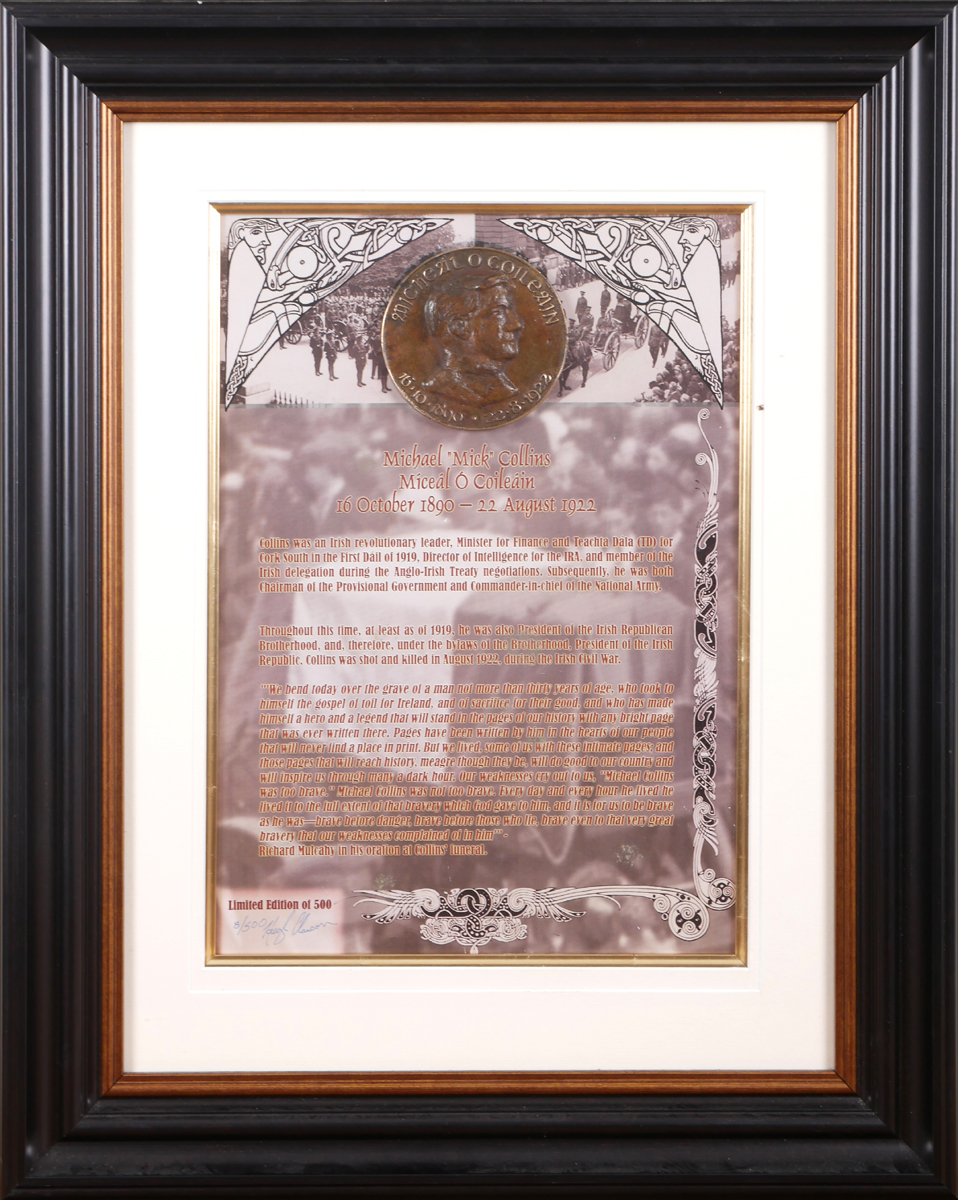 After Leo Whelan RHA (1892-1956) Portrait of Michael Collins and a framed plaque of Collins. A - Image 4 of 4