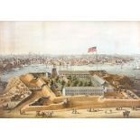 1862 American Civil War view of Fort Federal Hill, Baltimore. Colour lithograph printed by E. Sachse