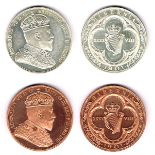 1901 Edward VII Fantasy Pattern Hibernia Four Shillings proofs, copper and silver examples. Obverse: