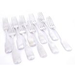 A matched set of ten Irish silver fiddle pattern dessert forks. A set of four hallmarked Dublin,