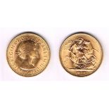 Elizabeth II gold sovereign, 1968. Uncirculated.