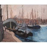 Grace Henry HRHA (1868-1953) HARBOUR SCENE, CHIOGGIA, ITALY oil on board signed lower right 10.25 by