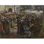 Aloysius C. O'Kelly (1853-1936) A FÊTE AT CONCARNEAU, FRANCE oil on panel signed lower right 9.75 by