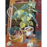 Norah McGuinness HRHA (1901-1980) STILL LIFE WITH BASKET AND PLANT, 1951 oil on board signed and