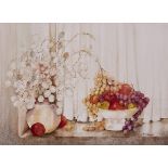 Phyllis Del Vecchio THE FRUIT BOWL watercolour signed lower right 21.25 by 29in. (54 by 73.7cm)