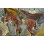 Elizabeth Rivers (1903-1964) EMBARKING THE HORSE oil on canvas signed lower right; inscribed with