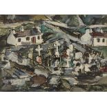 Kenneth Hall (1913-1946) COTTAGES AND GRAVEYARD, COUNTY DONEGAL oil on canvas signed lower right