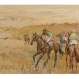 Basil Blackshaw HRHA RUA (1932-2016) HORSES AT THE START, POINT TO POINT oil on canvas signed