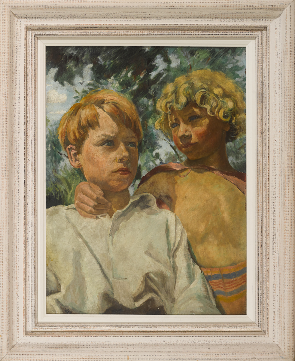 Nöel Adeney (née Gilford) (1878-1965) TWO CHILDREN oil on canvas, inscribed exhibition label on - Image 2 of 3