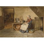 Harry Frier (Scottish, 1849–1921) PEELING POTATOES, 1880 watercolour, signed and dated lower left,