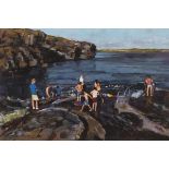 Michael Hanrahan (b.1951) SWIMMERS AT CLAHANE, COUNTY CLARE oil on canvas, signed lower left;