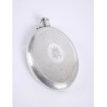 Victorian silver oval pocket flask, by Frederick Elkington The engine-turned body of heavy gauge,