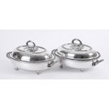 Victorian entrée dishes and covers. Late 19th century, silver plated, oval warming dishes,