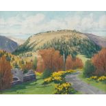 Brett McEntagart RHA (b.1939) ROAD TO GLENDALOUGH, COUNTY WICKLOW oil on board, signed and dated