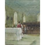 Thomas Ryan PPRHA (b.1929) CHURCH SCENE watercolour, signed lower left, 8.50 by 6.50in. (21.6 by