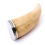 Victorian Irish silver and ivory snuff mull, by Edmund Johnson. A hollowed and shaped tusk mounted