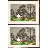John Luke RUA (1906-1975) FARMHOUSE, BALLYAGHAGAN, 1940 (A PAIR) woodblock in colour ;(2) (