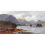 Alexander Williams RHA (1846-1930) LAKE SCENE oil on paper, signed lower right, 7.50 by 14.50in. (