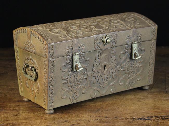 A Decorative German Patinated Steel Jewellery Casket ornamented with elaborately pierced and