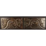 A Pair of Fine 16th Century Oak Enriched Parchmin Panels: Each carved with a wave of moulded