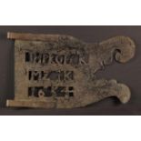 A Very Rare Sheet Iron Flying Pennant Weather Vane pierced with letters and date 1654,