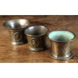 Three Small Late 17th/Early 18th Century Mortars: One of bell metal cast with rose & crown emblems,