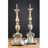 A Pair of 18th Century Bronze Italianate Pricket Candlesticks converted into lamps with electric