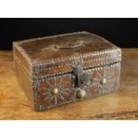 A Fine Late 17th Century Leather Clad Casket embellished with decorative brass studs.