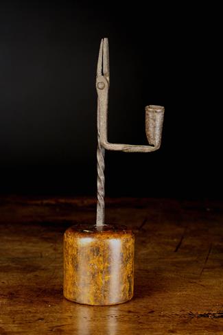 An 18th Century Wrought Iron Rushnip with candle socket.