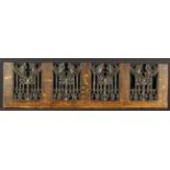 A 15th Century Pierced Oak Fragment Panel intricately carved with four divisions of ogee arched