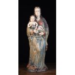 A 16th Century Bayern Wood Sculpture carved and polychromed with Virgin & Child, Circa 1500.