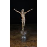 A Small 19th Century Carved Wooden Corpus Christi mounted on a turned treen base,
