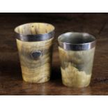 Two 19th Century Horn Beakers with white metal rim bands,