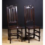 A Pair of Fine Late 17th Century Joined Oak Back Stools, Circa 1690, of good colour & patination.
