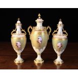 A Trio of Fine Quality Coalport China Garniture Urns.