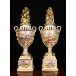 A Pair of Late 19th Century Potschappel, Carl Thieme Porcelain Pot Pourri Vases (A/F).