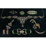 A Collection of Costume Jewellery set with green, pink & white stones.